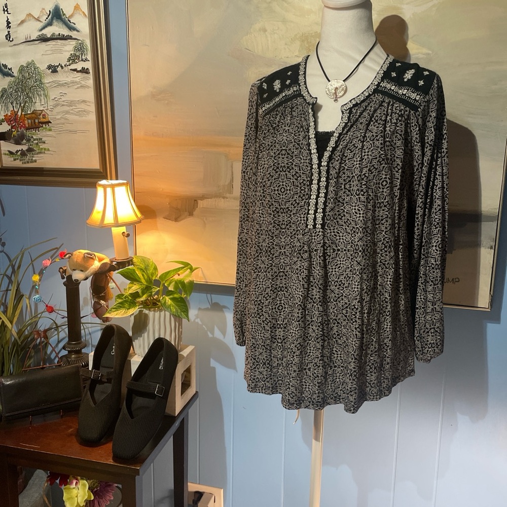 Lucky Brand Black and White Patterned Blouse